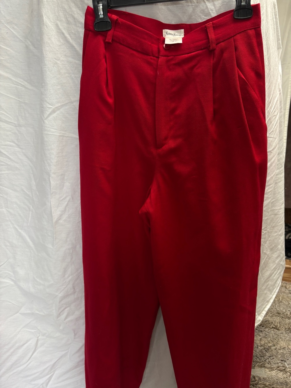 Vintage Red High-Waist Pleated Men’s Trousers